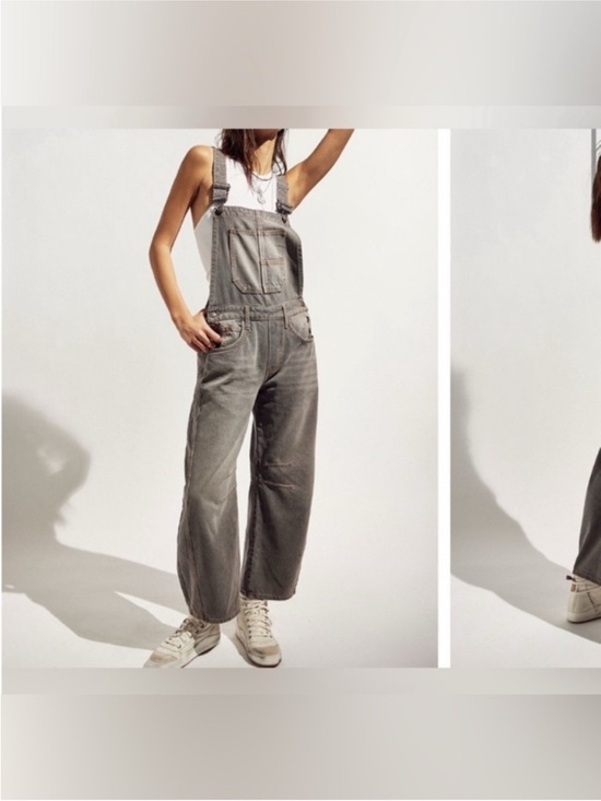 NWOT Free People We The Free Good Luck Barrel Overalls - archive grey - XS - Picture 2 of 11